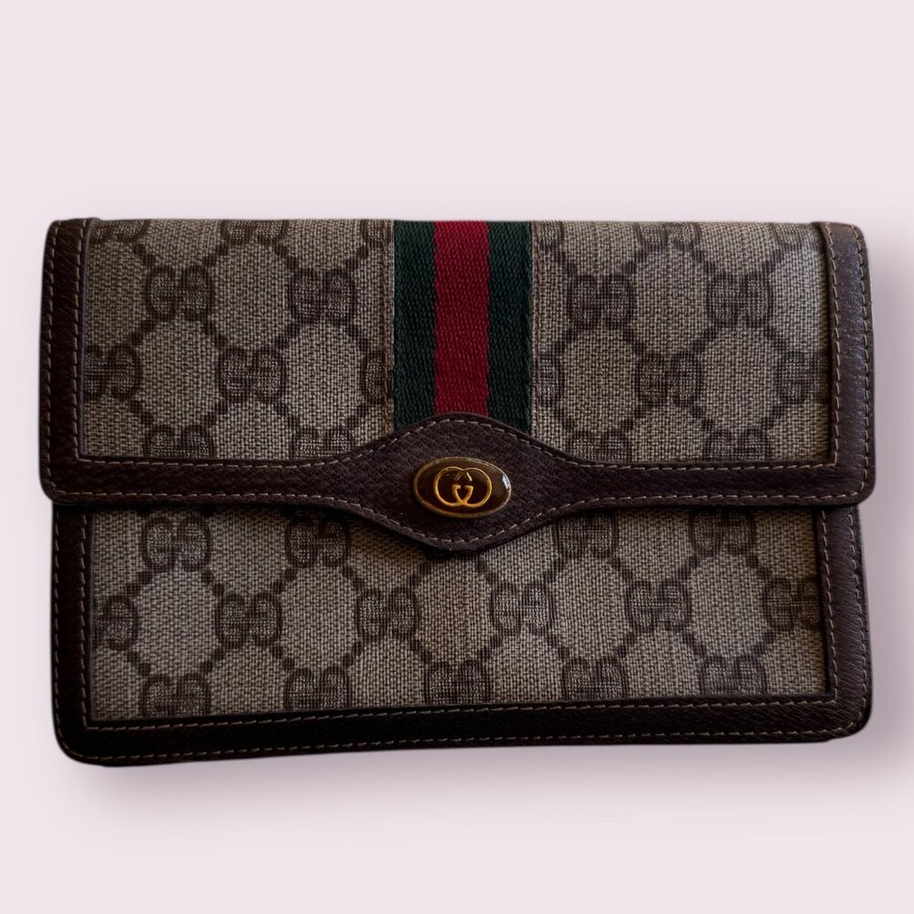 Vintage Gucci GG Canvas Pouch with Sherry Line - Picture 2 of 7